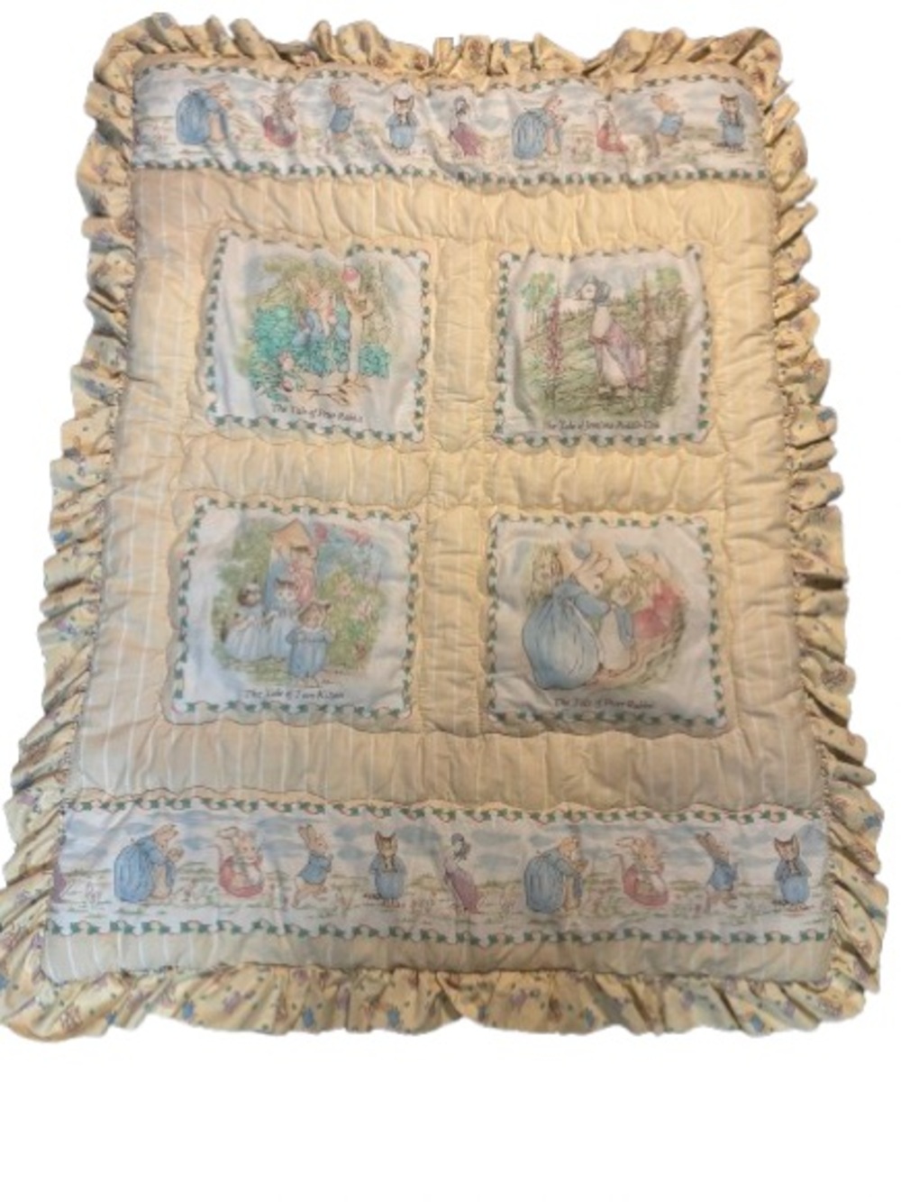 Vintage Yellow Beatrix Potter Peter Rabbit Quilted Baby Blanket
